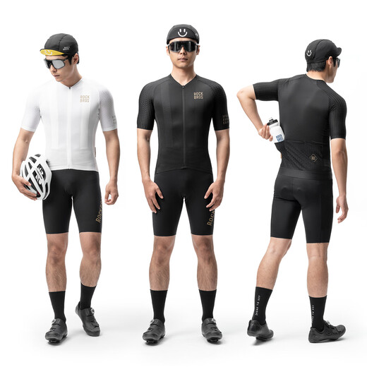 Locke Brothers Cycling Suit Short Sleeve Overalls Men's and Women's Mountain Road Cycling Clothes Summer Equipment Diamond Cycling Top - Extreme Night Black + Wright Shorts - Black L