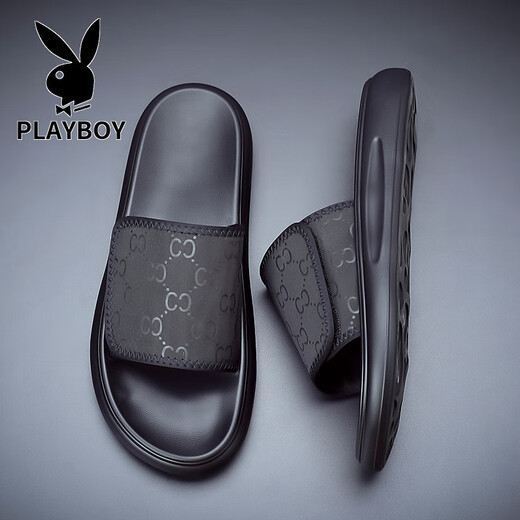 Chanclas Playboy 2025, novedad de verano, zapatos de playa para exteriores ajustables con Velcro antideslizantes informales para hombre, sandalias negras 6189 40
