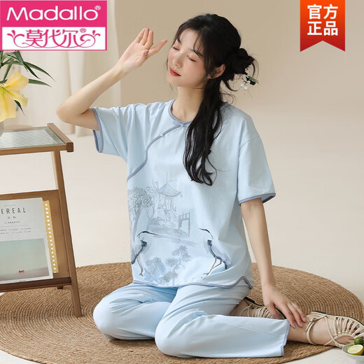 Modal Summer El juego de pijamas de estilo chino de manga corta para mujeres se puede usar la ropa para el hogar de los nuevos pantalones chinos en el verano y9905 L (recomendado 95-115Jin [Jin iguala 0.5 kg])