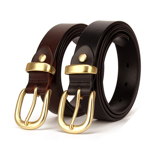 Hgirxv Cobre Buckle Belt Real I Cinturón de cuero Capa de la cabeza para mujeres buey I Hebilla de cuero Simple y versátil Estilo coreano Young Man 3889 Negro 95cm