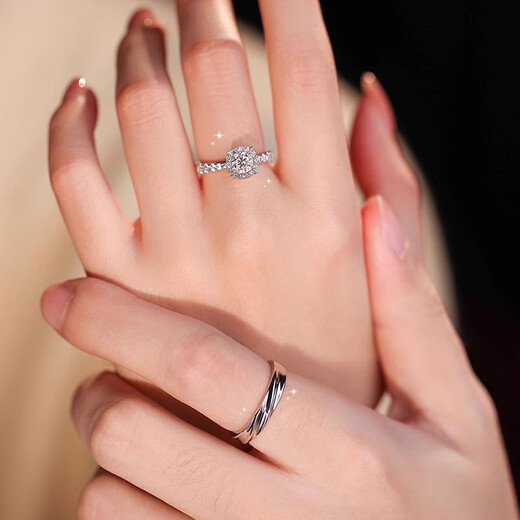 MZMZ Platinum Couple Ring pt950 Platinum Knot Engagement New Fashion Diamond Ring Valentine's Day Birthday Gift for Girlfriend Light Luxury - Closed Mouth/Engraving Customized Photography