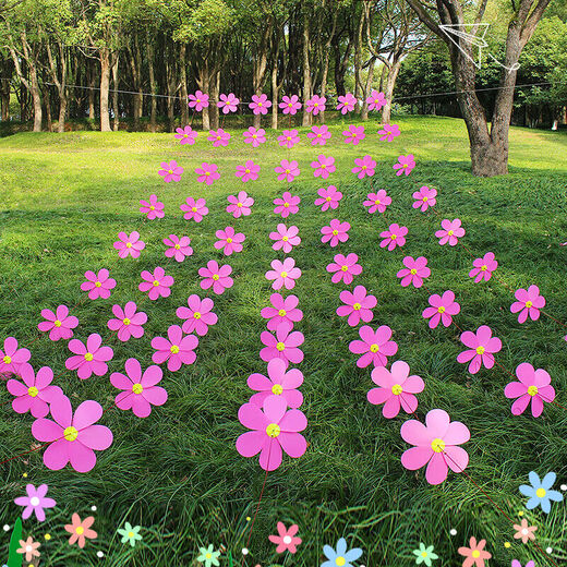 Colorful windmill string outdoor decoration color rotating hanging finished flower scenic area kindergarten layout props finished yellow flower windmill 10 packs plus wire