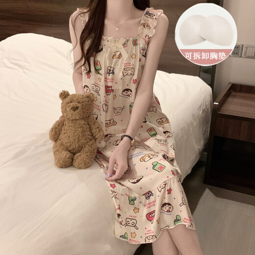 单南卫睡裙女夏季自带胸垫冰丝凉感吊带睡衣夏天女士甜美可爱家居服春秋 3887【不可拆胸垫】 L 【95-120斤】