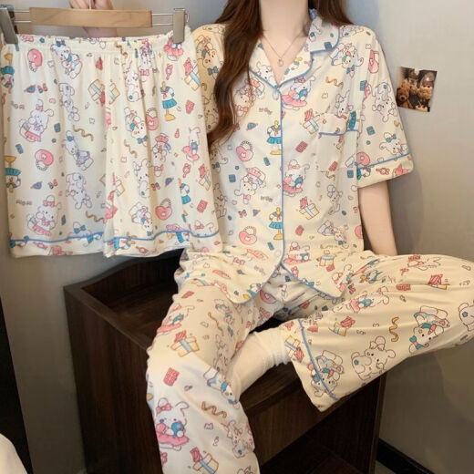 Catman (Miiow) Dulce pijama para mujeres en pantalones de manga corta de verano, un juego de pijama de celebridades de internet populares puede salir a la ropa casera 14118 [pantalones cortos de manga corta + pantalones] M recomendados 80-100Jin [Jin equivale a 0.5 kg]