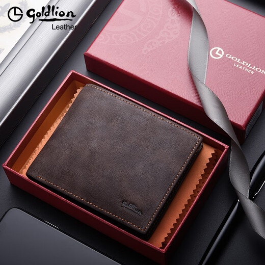 Jinlilai Wallet Herren Short Leder 2025 Neue Retro personalisierte Brieftasche Cowhide Youth Wallet Caffee für Männer [6 Kartenschlitze]