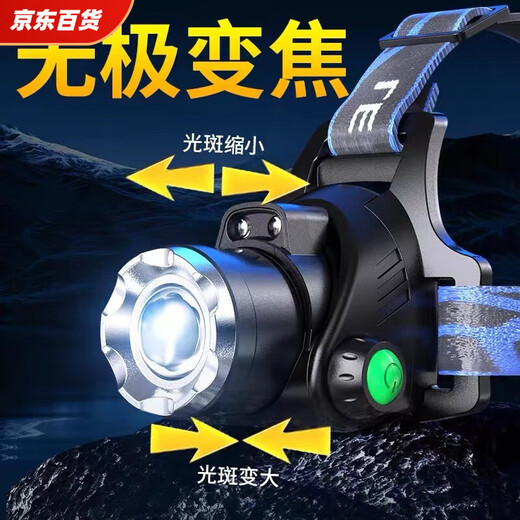 头灯强光超长续航2025公牛超亮充电头戴式户外变焦远射夜钓鱼 无感应9900w 待机续航100小时 内