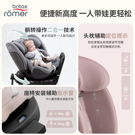 宝得适（BRITAX）宝宝儿童安全座椅0-7岁isize认证正反360°旋转成长骑士 通风款 Air月光灰