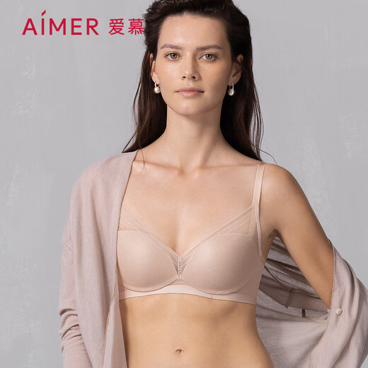 爱慕内衣女春夏无钢圈透气隐孔小胸聚拢网纱净痕文胸AM17A741 85B