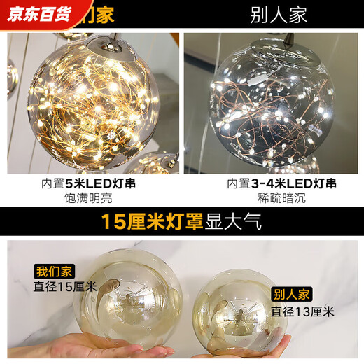 挑空吊灯客厅2025网红轻奢楼梯间中空长大挑高复式楼别墅小lo 直径5012头干邑色高2.2米