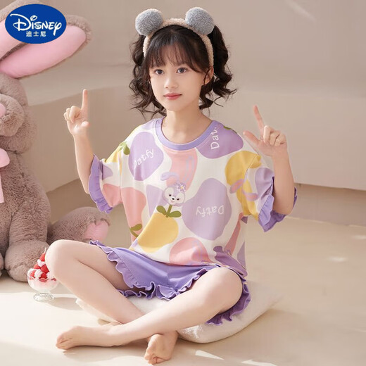 迪士尼（Disney）甜美可爱女童家居服套装优质棉少女款夏季短袖短裤甜美睡衣女孩 687莫代尔 155 大童M码 建议身高155-160CM
