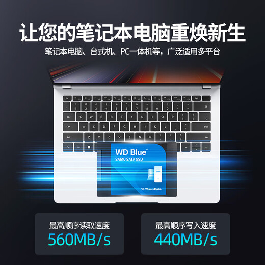 Western Digital (WD) ordinateur de bureau portable Disque SSD SA510 SATA M.2 Blue série Technologie 3D lecture et écriture haute vitesse WD Blue SATA | Modèle performant haute capacité 1 To