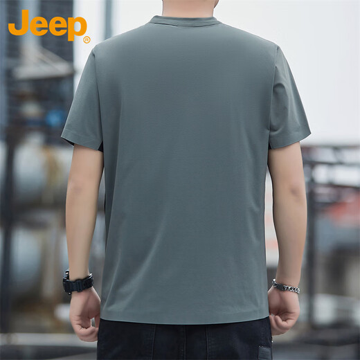 吉普（JEEP）短袖T恤男士夏季冰丝透气速干休闲打底衫凉感上衣男装 灰绿  XL 