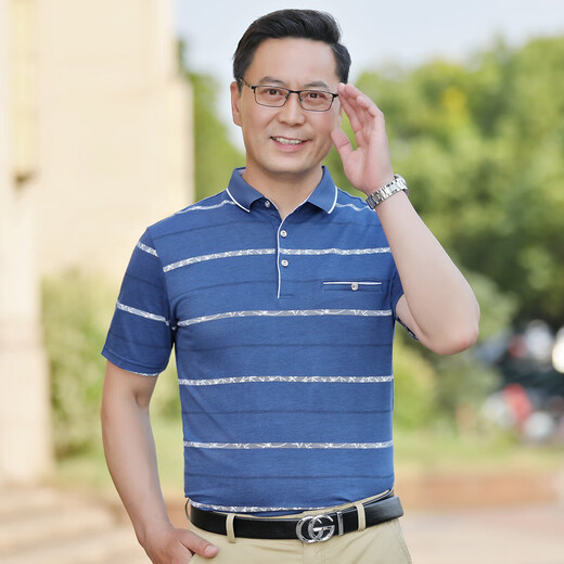 G|Y goldlion金利来爸爸短袖t恤男夏中年男装夏季中老年人男士夏装冰丝光棉上 691-咖啡色 XL