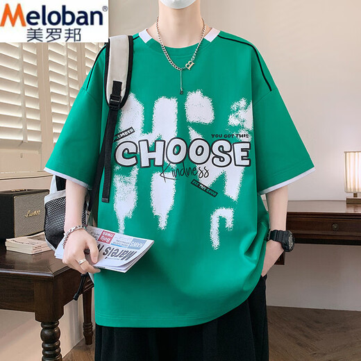 Meloban camiseta de manga corta para hombres de verano top delgado de hong kong guapo casual y versátil moderno insignia camisa de base de media manga suelta 695 blanco m