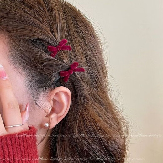 Bow hairpin headdress cute small broken hair bangs clip forehead duckbill clip autumn and winter black 2 pieces