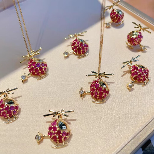Orenchi Necklace for Women Pigeon Blood Ruby 18K Gold Diamond Pendant Luxury Jewelry Wedding Anniversary Birthday Gift for Wife Helicopter Ruby Necklace
