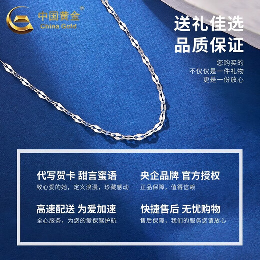 CHINA GOLD PT950 Platinum Lip Chain Necklace Women's Simple Plain Chain Stacked Clavicle Chain Wedding and Girlfriend Birthday Gift PT950 Platinum Lip Chain Necklace About 3.4g