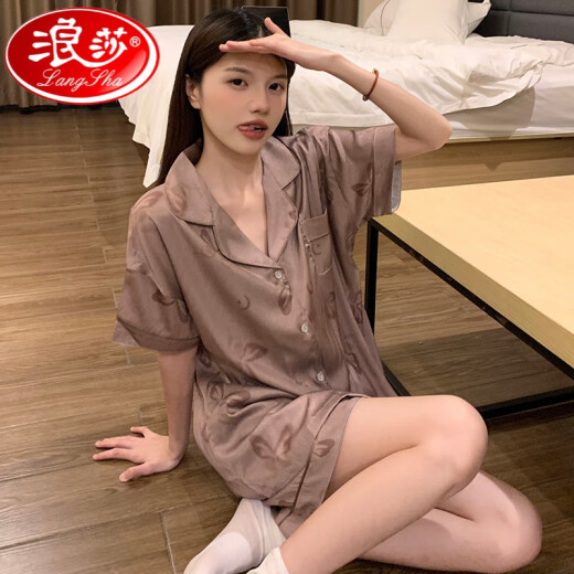 Langsha Light Luxury Style National Pajamas para mujeres en verano se puede usar un nuevo estilo de manga corta para el verano con ropa del hogar de seda delgada BS13077# mariposa M