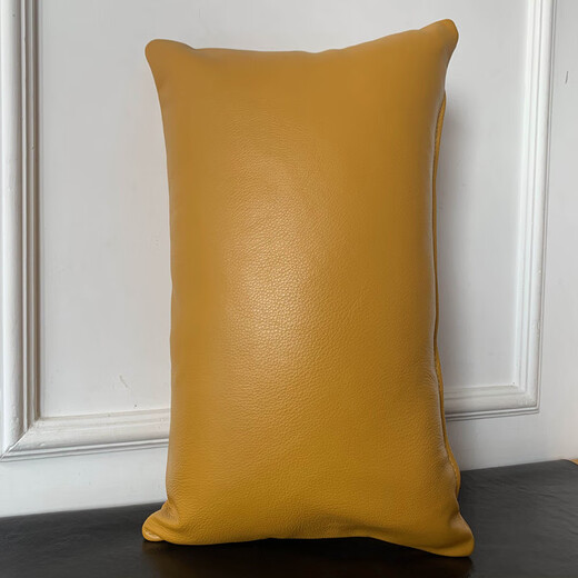 Leather pillow sofa pillow full yellow cow head layer high-end leather/waist pillow//car cushion core with core Brown D679# double-sided head layer cow leather Pillow case 50*30CM (core waist pad)