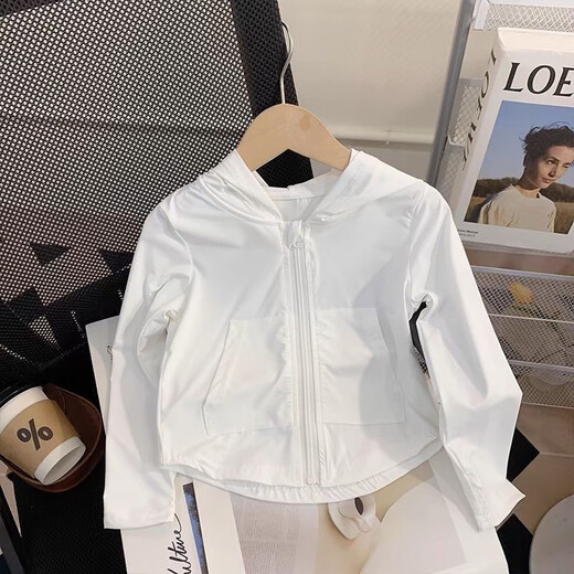 G.DUCKKIDS Thin Baby Summer Jacket Girls Sun Protection Clothing 2025 New Ice Silk Thin Girls and Children Skin Clothing Fashion White UPF50+ 100 Sizes (Height 80-90cm)