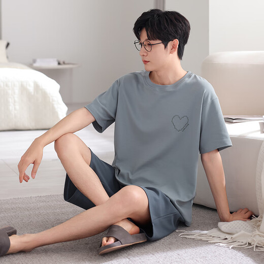 
Catman 100% pure cotton pajamas men's summer short-sleeved suit 5025 new cotton can be worn for boys' home clothes summer 702 L [110-135Jin [Jin equals 0.5 kg]]