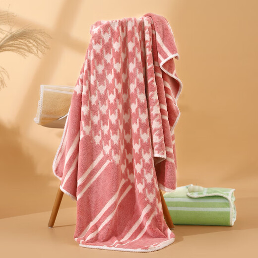 Children's bath towel coral velvet larger thickened jacquard houndstooth towel towel absorbs water soft and quick-drying adult 9214-yellow 90*170cm 1 piece