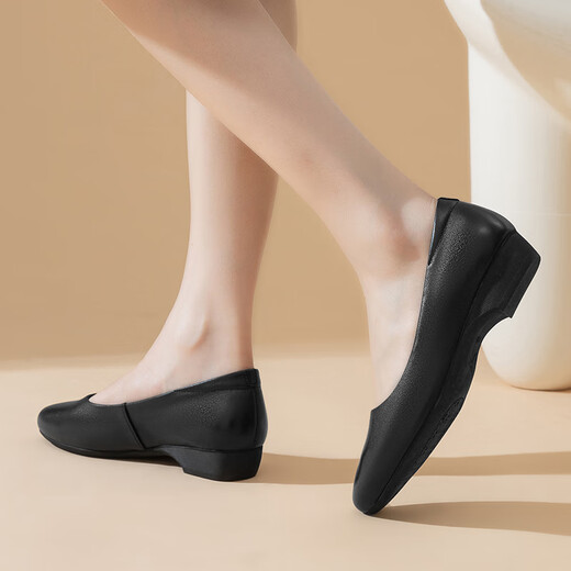 Red Dragonfly Leap Month Women's Singles Shoes 25 Spring Women's Shoes Black Thick Heel Commuter Small Leather Shoes Work Shoes WJB15816 Black 39
