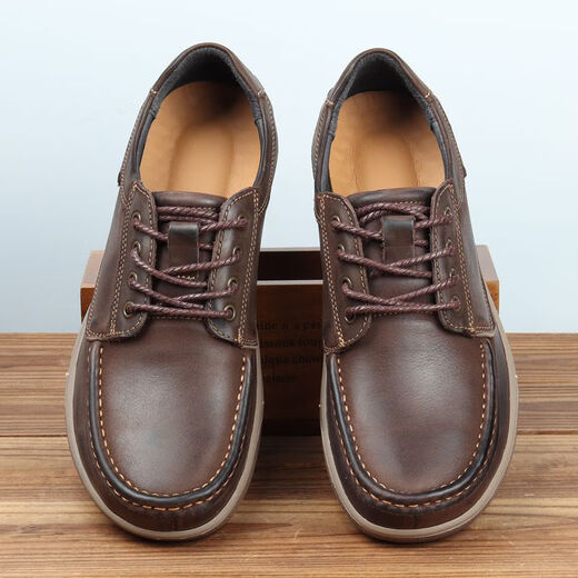 Goldlion GY casual leather shoes for men genuine leather breathable wide-head retro 2025 new anti-slip nubuck leather retro hand-rubbed coffee color 42