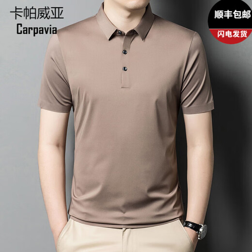 Capaweiya Noble Short Sleeve T-shirt Men's Summer Thin Half Sleeve Lapel Skin-friendly Breathable Business Casual Non-Iron Half Sleeve Top T-shirt 9858 Black One Size L 175