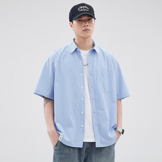 
Pinstripe purple American short-sleeved shirt men's summer thin style 2025 new small patch pocket five-point sleeve work shirt Purple Z983 2XL [150-180Jin[Jin equals 0.5 kg]]