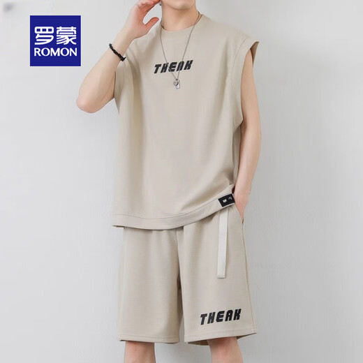 Suit décontracté Romon Mesh à séchage rapide à séchage rapide Summer à la mode sans manches gilet T-shirt en vrac Sports Couleur d'abricot à cinq points [ZD5155] M [Poids 120-140Jin [Jin est égal à 0,5 kg]]]