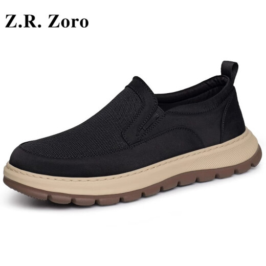 Z.R.Zoro轻奢品牌男鞋2025夏季新款透气一脚蹬布鞋男休闲百搭跑步帆布鞋男 黑色 40