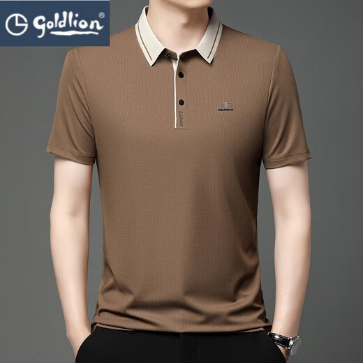 Camiseta de manga corta de la solapa de oro de Goldlion Camiseta de viaje de verano de 2025 Camiseta de viaje de verano Hermoso polo a la altura de los hombres ZS16821 Beige White L [111-120Jin [Jin iguala 0.5 kg]]]