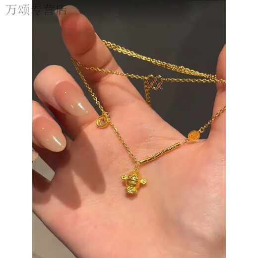 MHFDO999 pure gold God of Wealth pendant necklace copper coin blessing word transfer beads Chinese style design clavicle chain little God of Wealth God of Wealth