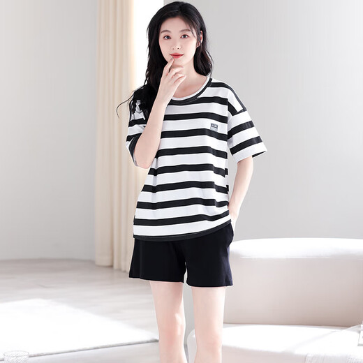 红豆（Hodo）官网【央妈推荐】2025年睡衣女夏季纯棉短袖两件套夏天黑家居服全棉套装 YZT9857 M 女款 建议80-100斤