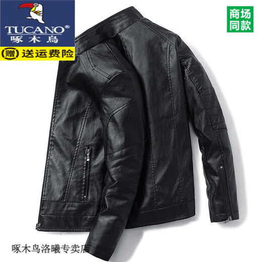 啄木鸟（TUCANO）皮衣外套男士2024秋冬季潮牌加绒款机车皮保暖夹克衣服痞帅男装 9923#黑色 常规 XL 125-140斤