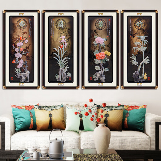 CLCEY新中式客厅装饰画沙发背景墙梅兰竹菊壁画餐厅茶室挂件立体浮雕画 实木铜角家和福顺3883