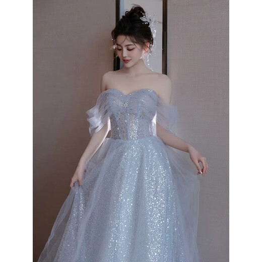Aifangniao Vestido de noche de banquete de lujo de alta gama para mujeres Falda de cumpleaños para el banquete de un solo hombro Color XL