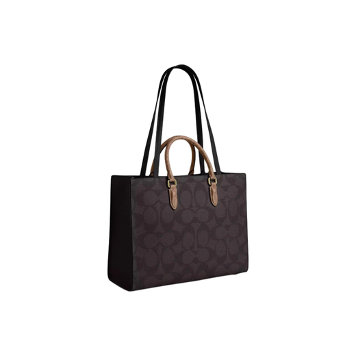 蔻驰（COACH）【全国联保】Maggie现货Logo标志 帆布托特包Tote包购物袋单肩新品25新款正品 黑色 CY677-IMXI8 大号