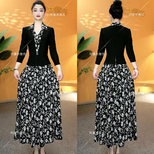 【衣雅严选】8124-1477#新款冰丝弹力缎面翻领假两件气质连衣裙 4XL(136-150斤)