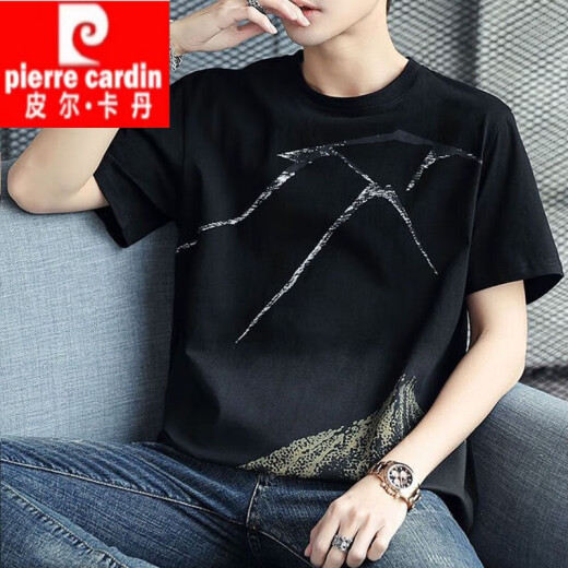 皮尔卡丹（pierre cardin）男士短袖t恤纯棉2025新款半袖体恤衫宽松潮流夏季男装上衣服 Z829灰色 M 【建议90-115斤】
