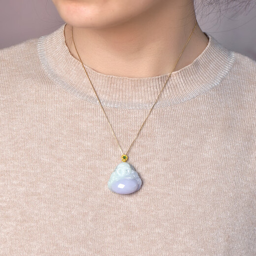 Tausend Jahre Jade, Ice Jade Buddha Anhänger, Damen Hellgrüner Eisfeuchtes Buddha Maitreya Buddha Herzog Jade Anhänger, mit Zertifikat, fünf violett qzb653i