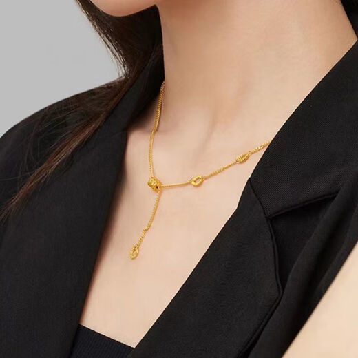 Wanmu Gold 24K Necklace Pure Gold Fashion Small Waist Pendant 9999 Gold Transfer Bead Circle Clavicle Chain for Women 0.01g Small Waist Necklace (One Piece)