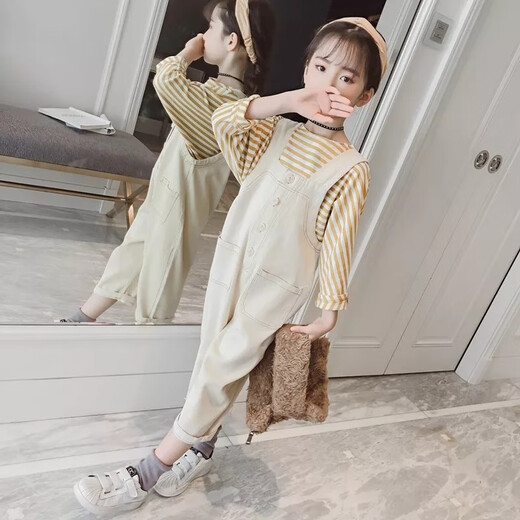 Sheng Miaoci Girls Frühlingsanzug 2025 Neue Mädchen große Kinder koreanische Stile im koreanischen Stil Kindermodische zweiteilige modische Gurthose (Einzelhosen) 150 Empfohlene Babys etwa 140 cm groß