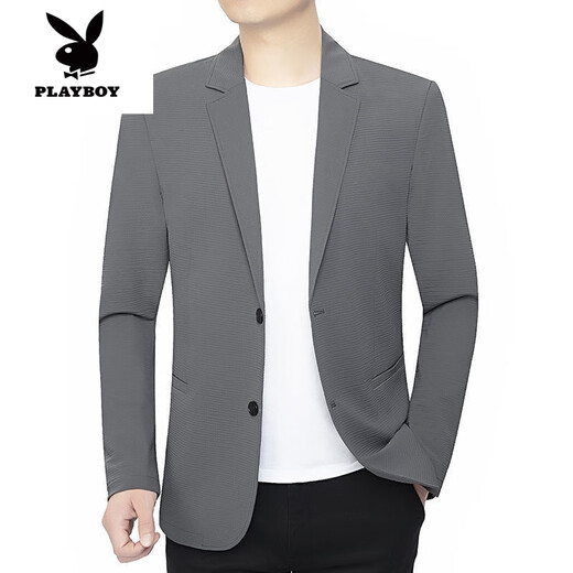 花花公子（PLAYBOY）2025新款夏季西装男外套中年弹力小西服爸爸装冰丝防晒衣夹克 蓝色 202125 S 165/84A /90-100斤