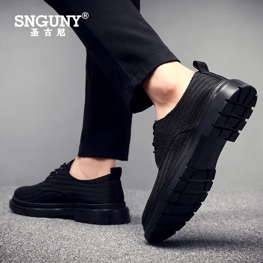 Snguny High-end Light Luxury Brand Casual Shoes Men 2025 Летние новые туфли Canvas Men Hooly Dolow Leather Shoes Men Men Black 42 (260 мм)