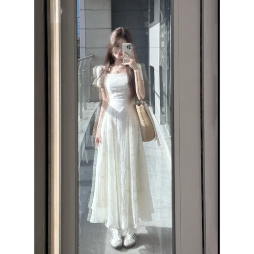 DIEJIAONUO dress summer 2025 new women's clothing Korean version pure lust style summer beautiful gentle white moonlight super beautiful apricot dress M