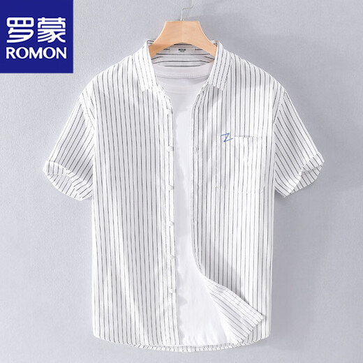 
Lomon men's striped shirt short sleeve loose summer thin Japanese casual versatile shirt summer clothes 9740 black 2XL