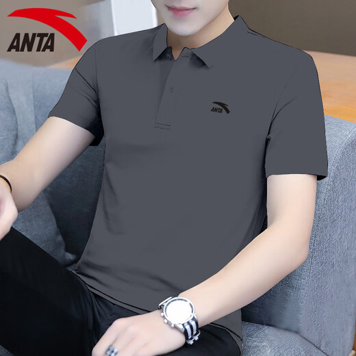 安踏冰丝速干polo衫短袖男t恤2025年夏季新款休闲运动男士薄款健身服 8113-3男装灰【冰丝速干】 L (175) 适合120-140斤