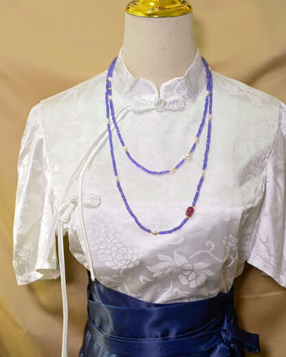 Wei Ci Xia Ziye New Chinese style natural 3-4mm conformal section tanzanite pearl tourmaline multi-circle necklace sweater chain Place an order and consult customer service